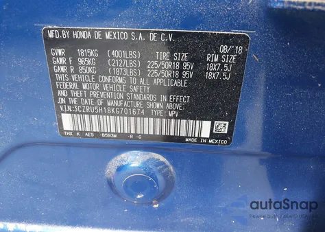 2019 Honda Hr-V Sport из США, поврежденный, VIN 3CZRU5H18KG701674